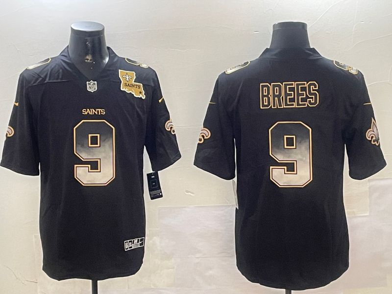 Men New Orleans Saints #9 Brees Black Nike Smoke Fashion 2024 Limited NFL Jersey style 2